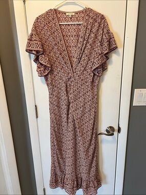 Max Studio Burgundy Geometric V-Neck Maxi Dress
